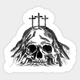 Mount Calvary near Jerusalem, in the shape of a skull, three crosses on top Sticker